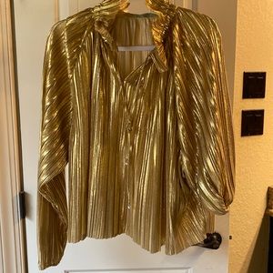 Dressy Gold Karlie Blouse. Looks cute with sleeves up or down. Cute collar.